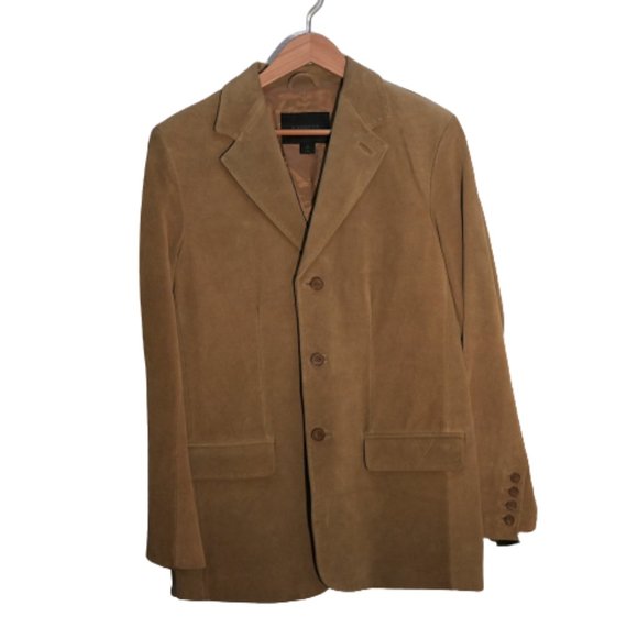 Express Men's Three Button Single Breasted Leather Blazer Jacket Brown Small - Picture 1 of 5